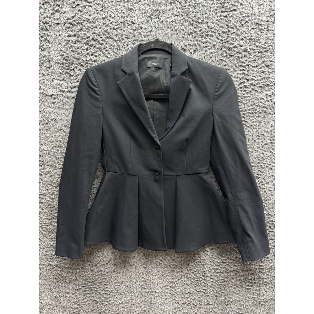 THEORY Braneve Appraach black pleated peplum blazer womens size 0